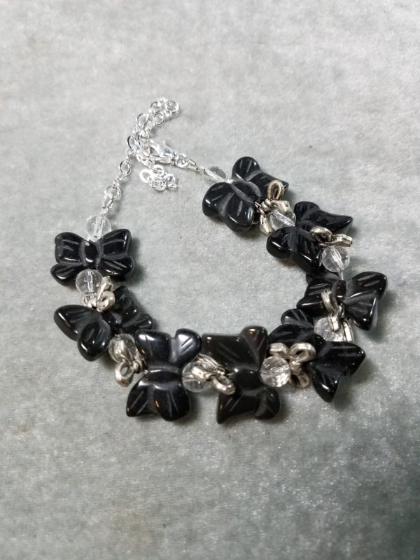 Carved Onyx and White Quartz Bracelet
