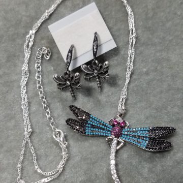 Dragon Fly Accented in Crystals with Earrings