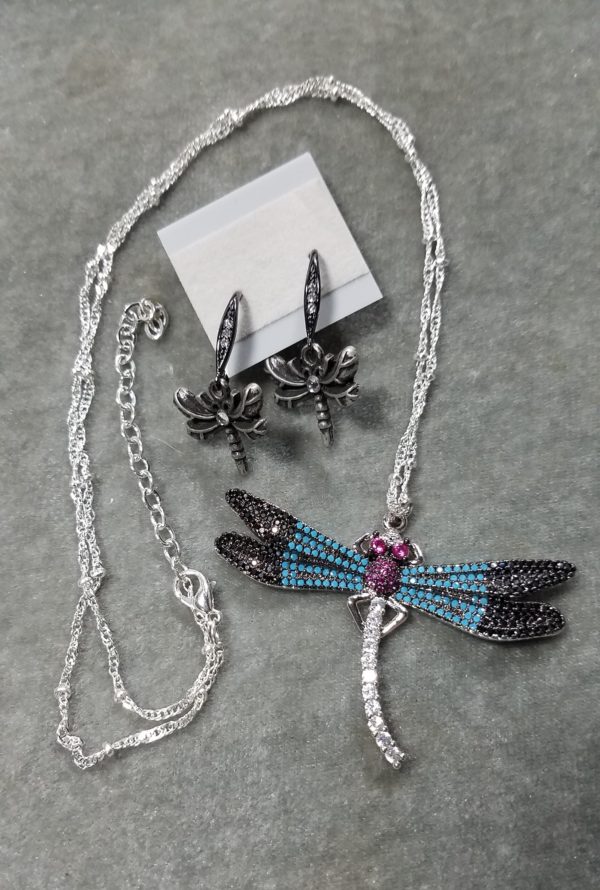 Dragon Fly Accented in Crystals with Earrings