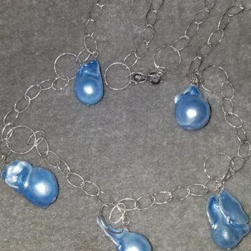 Blue Blister Pearl and Sterling Silver Necklace with Earrings