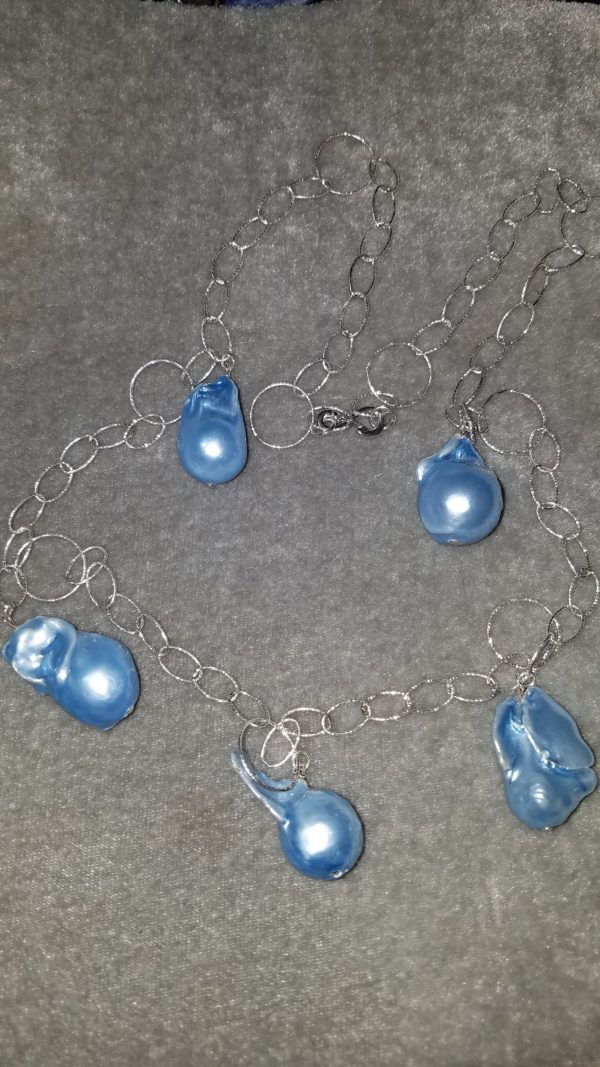 Blue Blister Pearl and Sterling Silver Necklace with Earrings