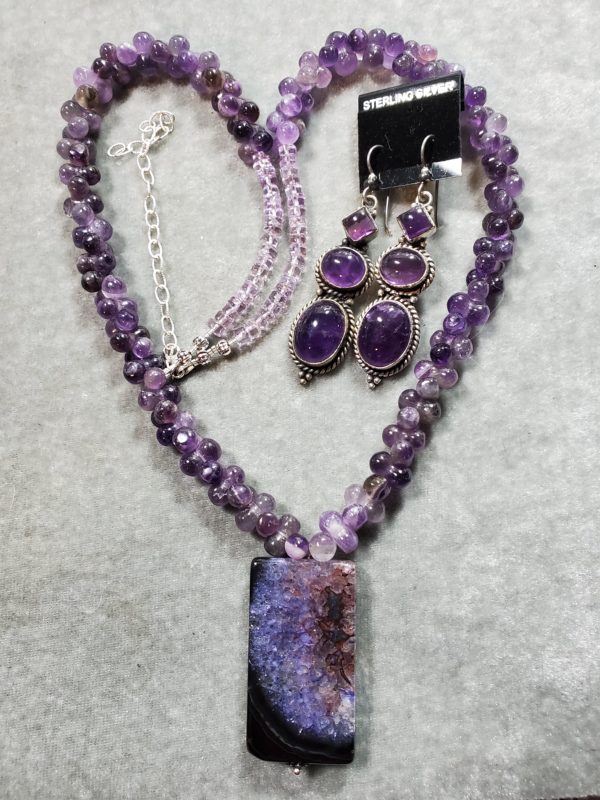 Amethyst and Sterling Silver necklace and Earrings